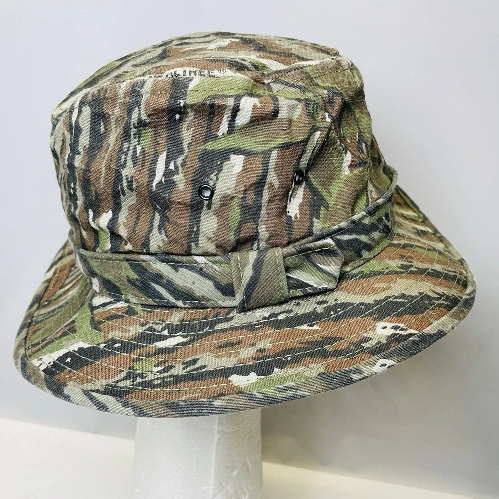 VINTAGE 80s 90s Real‎ tree Camo Boonie Bucket Hat Hunting Outdoors Size S